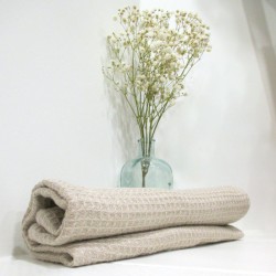 Serviette nid d'abeille pur lin beige
