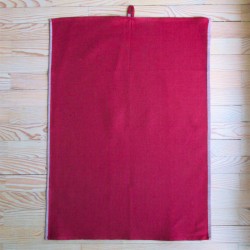 Torchon rouge en métis de lin à tissage chevrons