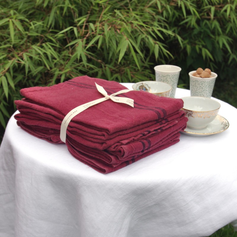 Grand torchon rouge médoc de charvet editions en France pur lin