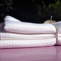 Grande serviette en nid d'abeille blanc pur lin fabriqué en France