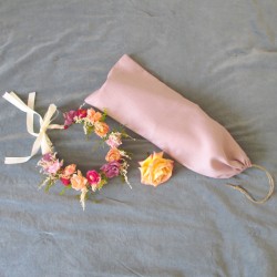 Sac à pain rose pale en pur lin francais 20 x 52 cm