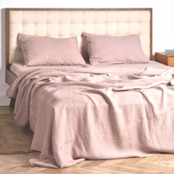 Drap plat pur lin lavé rose douceur