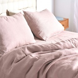 Drap plat pur lin lavé rose clair lilas