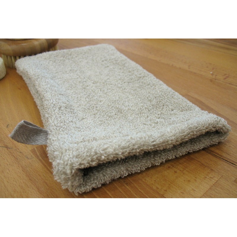 Gant de toilette en bouclette de lin gris