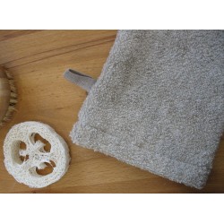 Gant de toilette en bouclette de lin couleur grège