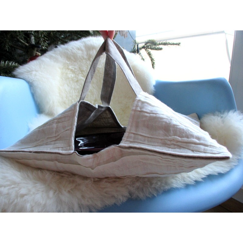 Sac à tarte en lin plissé écru
